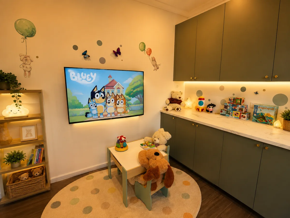Dedicated children’s waiting room with television and toys at Orchard Smiles in Blackburn North